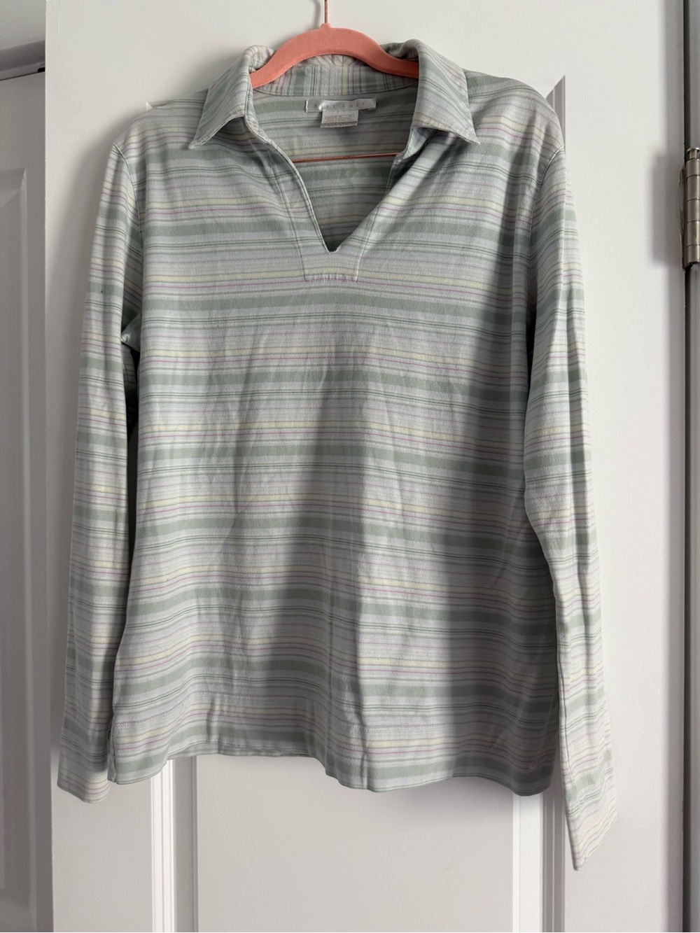 Nike Women’s Long-Sleeve Polo Top - Light Sage Stripe